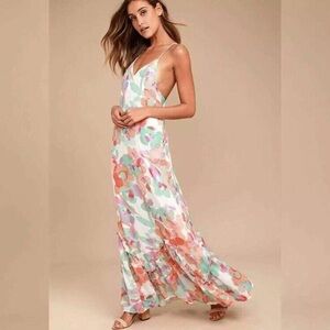 LuLus Bright Future Cream Print Maxi Dress Sz M